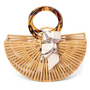 yidianai women’s bamboo beach handbag handmade bamboo tote bag trendy style tote bag tasteful basket (small)