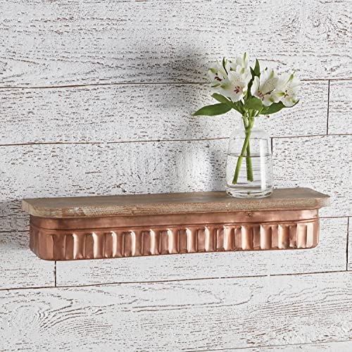 47th & Main Classic Wood and Iron Wall Shelf, 21" L x 5" W x 3.5" H, Copper