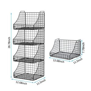 Lyuwanxian Open Storage Bins Closet Organizers and Storage Shelves 4 Pack, Rustic Stackable Metal Wire Basket for Clothes Toys Snacks, Wire Storage Baskets for Wardrobe Countertop Shelf Bedroom Black