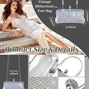 5 Pieces Silver Clutch Purse Rhinestone Evening Purses Crystal Jewelry Set Include Rhinestone Tassel Necklace Bangle Bracelet Dangle Fringe Earrings Ring for Women Wedding Party Bridal Handbag