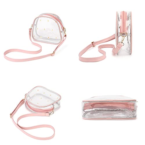 Clear Crossbody Purse for Women, Small Clear Purse Stadium Approved, See Through Clear Shoulder Bag with Flowers adjustable strap for Travel Work Concert (Pink)