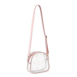 Clear Crossbody Purse for Women, Small Clear Purse Stadium Approved, See Through Clear Shoulder Bag with Flowers adjustable strap for Travel Work Concert (Pink)