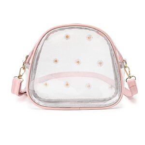 Clear Crossbody Purse for Women, Small Clear Purse Stadium Approved, See Through Clear Shoulder Bag with Flowers adjustable strap for Travel Work Concert (Pink)