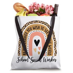 School Social Worker Leopard Rainbow Cute Work Love Teacher Tote Bag