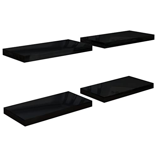 ZQQLVOO Floating Wall Shelves 4 pcs,Wall Mounted Display Shelf,Wall Mounted Floating Shelves,Wall Storage Shelves,Floating Book Shelves,Bookshelf,High Gloss Black 19.7"x9.1"x1.5" MDF