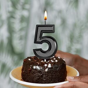 UVTQSSP 2.76 Inch Big Black Glitter Happy Birthday Candles for Cake Number 5 Cake Candles Topper Decoration for Party Wedding Anniversary Celebration Supplies