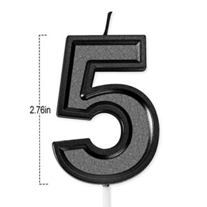 UVTQSSP 2.76 Inch Big Black Glitter Happy Birthday Candles for Cake Number 5 Cake Candles Topper Decoration for Party Wedding Anniversary Celebration Supplies