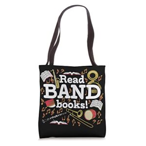read band books funny banned book musician pun music joke tote bag