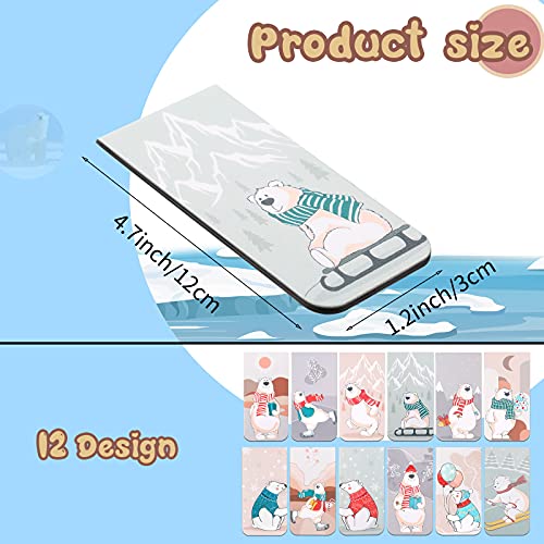 12 Pieces Christmas Magnetic Bookmarks Cute Bookmarks for Kids Magnet Page Clips Bookmark with Polar Bear Pattern Magnetic Page Markers for Kids Birthday Presents Classroom Prizes Students School