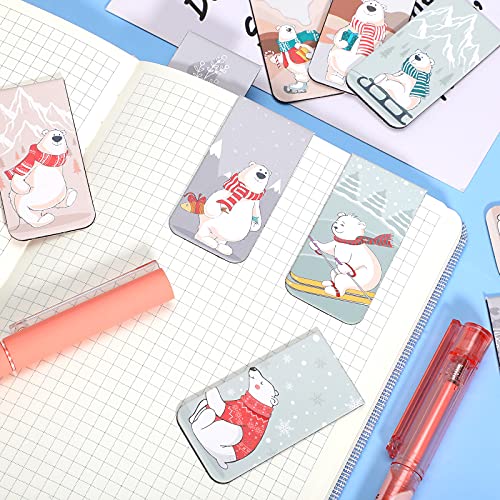 12 Pieces Christmas Magnetic Bookmarks Cute Bookmarks for Kids Magnet Page Clips Bookmark with Polar Bear Pattern Magnetic Page Markers for Kids Birthday Presents Classroom Prizes Students School