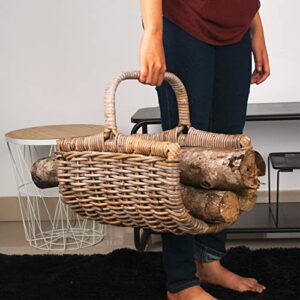 Vintiquewise Decorative Rattan Natural Log Holder Basket for Entryway, Dining, Living Room, or Bedroom