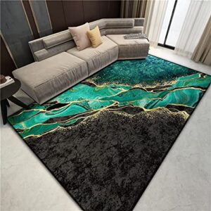 modern abstract marble texture area rug for living room black green large throw rugs contemporary gold swirl non skid floor carpet bedside mat,5’x8′