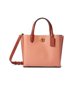 coach color-block leather willow tote 24 light coral multi one size