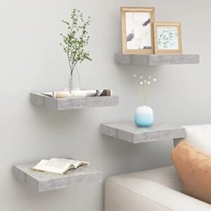 Floating Wall Shelves 4 pcs,Wall Mounted Display Shelf,Wall Mounted Floating Shelves,Wall Storage Shelves,Floating Book Shelves,Bookshelf,for Room/ Kitchen /Office,Concrete Gray 9.1"x9.3"x1.5" MDF