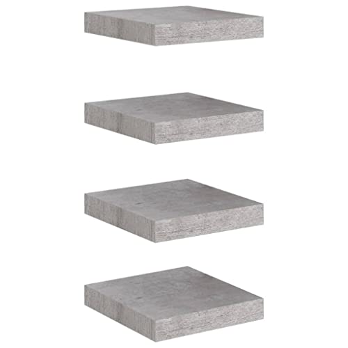 Floating Wall Shelves 4 pcs,Wall Mounted Display Shelf,Wall Mounted Floating Shelves,Wall Storage Shelves,Floating Book Shelves,Bookshelf,for Room/ Kitchen /Office,Concrete Gray 9.1"x9.3"x1.5" MDF