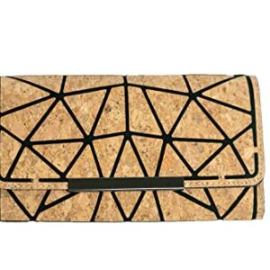 Cork Clutch Geometric Wallet Three Fold Minimalist Purse Slim Card Holder Eco Friendly Natural,Tan and Black