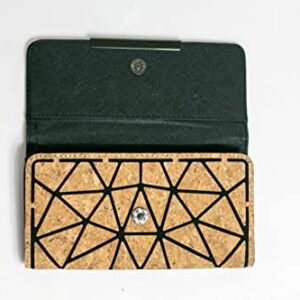 Cork Clutch Geometric Wallet Three Fold Minimalist Purse Slim Card Holder Eco Friendly Natural,Tan and Black