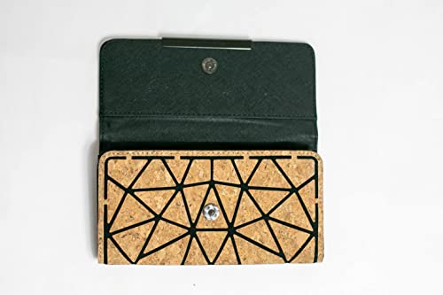 Cork Clutch Geometric Wallet Three Fold Minimalist Purse Slim Card Holder Eco Friendly Natural,Tan and Black