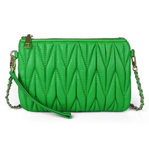 befen green clutch purses for women, lambskin leather trendy quilted wristlets mini shoulder handbags quilted bags for women – emerald green