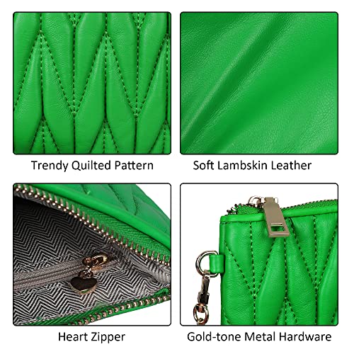 befen Green Clutch Purses for Women, Lambskin Leather Trendy Quilted Wristlets Mini Shoulder Handbags Quilted Bags for Women - Emerald Green