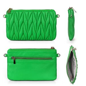 befen Green Clutch Purses for Women, Lambskin Leather Trendy Quilted Wristlets Mini Shoulder Handbags Quilted Bags for Women - Emerald Green