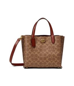 coach coated canvas signature willow tote 24 tan/rust one size