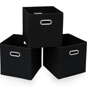 storeone 13 inch cube organizer bins ,black fabric storage bins，foldable storage bins basket with dual handles fabric organizer bins and storage box，set of 3,black