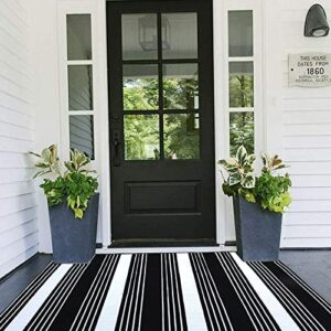 rrui black and white striped rug 2′ x 3′ reversible cotton woven washable area rugs for layered door mats/farmhouse entryway throw carpet/front porch rug/kitchen mat