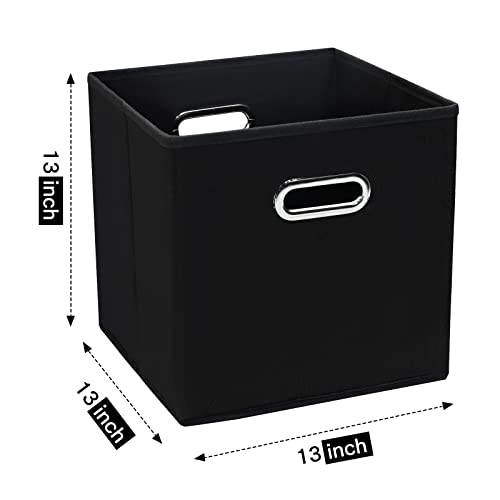 SEVENDOME Black Fabric Storage Bins，13 Inch Cube Organizer Bins,Fabric Organizer Bins Foldable Storage Bins Basket with Dual Handles and Storage Box，Set of 3,Black