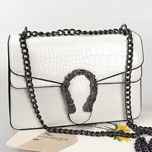 Crossbody Shoulder Bag for Women Luxurious Snake Print Leather Chain Tote Evening Square Handbag Satchel Purse White