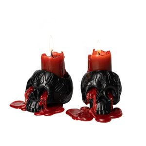 skull blood candles – bleeding dripping red wax , skeleton candle, gothic goth gift magic skulls candlestick spooky ghost bar decoration, bleeding candle – unique gifts for him. her (skull 2 pack)