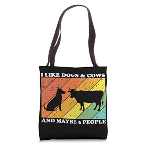 i like dogs & cows and maybe like 3 people retro funny tote bag