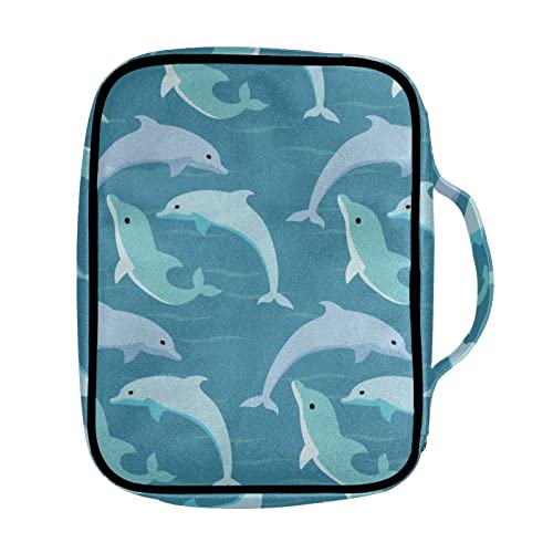 Buybai Bible Cover, Large Carrying Book Case Church Bag Bible Protective with Handle, Blue Ocean Dolphin Printed