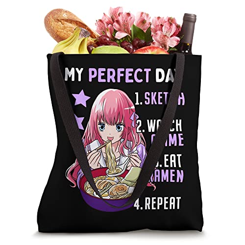 My Perfect Day Sketch Watch Anime Eat Ramen Repeat Tote Bag