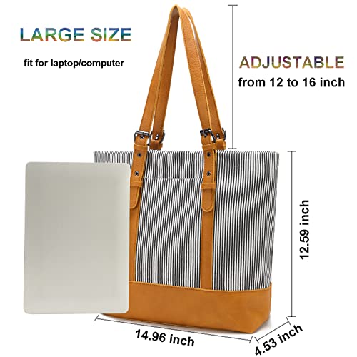 Women Lightweight Canvas Tote Purses for Work Everyday with Zipper Pockets Striped Shoulder Handbag