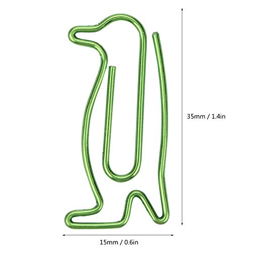 20Pcs Paper Clips, Green Iron Penguin Shape Decorative Metal Binder Bookmark Clips Page Marker Stationery School Office Supplies Gifts for Women Coworkers Students Teachers