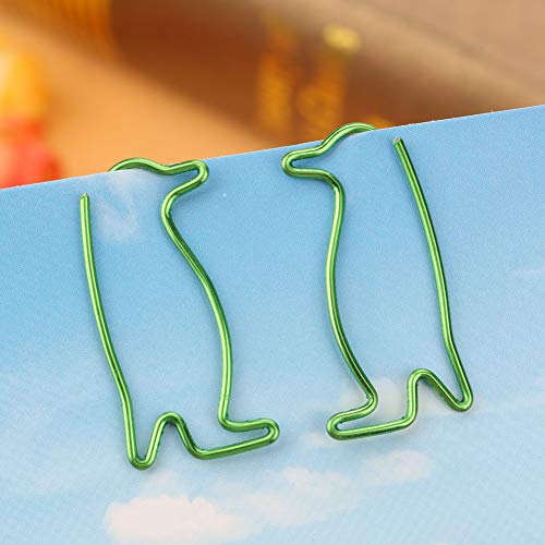 20Pcs Paper Clips, Green Iron Penguin Shape Decorative Metal Binder Bookmark Clips Page Marker Stationery School Office Supplies Gifts for Women Coworkers Students Teachers
