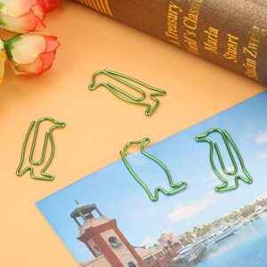 20Pcs Paper Clips, Green Iron Penguin Shape Decorative Metal Binder Bookmark Clips Page Marker Stationery School Office Supplies Gifts for Women Coworkers Students Teachers