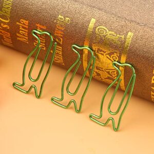 20Pcs Paper Clips, Green Iron Penguin Shape Decorative Metal Binder Bookmark Clips Page Marker Stationery School Office Supplies Gifts for Women Coworkers Students Teachers