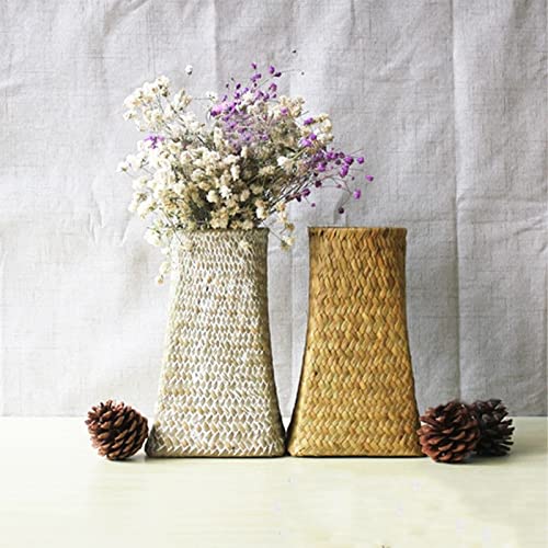 EESLL Rattan Vases, Natural Seaweed Woven Baskets Woven Flower Baskets Straw Woven Baskets Plant Pots Storage Boxes Containers Sundries Storage Boxes