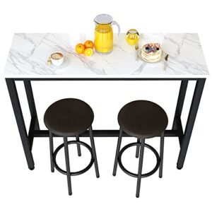 recaceik dining table set, 47.2” rectangle pub dining set kitchen table set bar table with stools, 3-piece breakfast table set with metal frame for kitchen dining room w/ 2 chairs – white