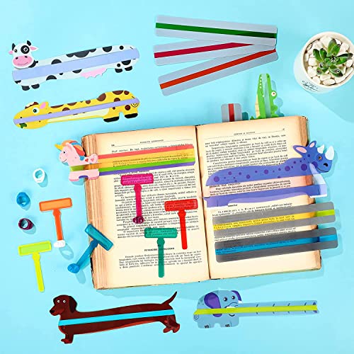QONIA 25 Pieces Dyslexia Strips Guide Strips Animal Bookmarks Finger Tracking Rulers