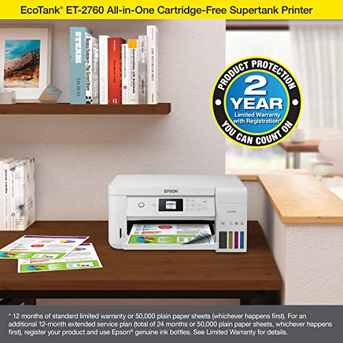 Epson EcoTank ET-2760 Wireless Color All-in-One Cartridge-Free Supertank Printer with Scanner and Copier