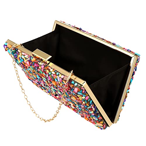 Acrylic Handbags for Women Perspex Geometric Evening Clutch Bag Elegant Purses Box Crossbody Bag for Wedding Banquet Prom (Multicolor Stone)