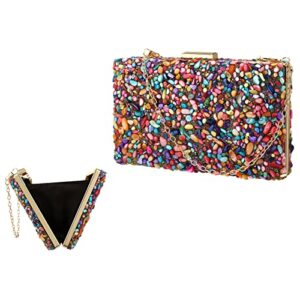 Acrylic Handbags for Women Perspex Geometric Evening Clutch Bag Elegant Purses Box Crossbody Bag for Wedding Banquet Prom (Multicolor Stone)