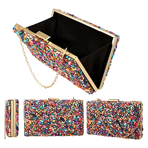 Acrylic Handbags for Women Perspex Geometric Evening Clutch Bag Elegant Purses Box Crossbody Bag for Wedding Banquet Prom (Multicolor Stone)