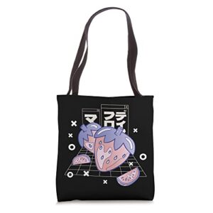 cute anime strawberry and watermelon japanese strawberries tote bag
