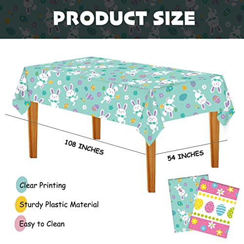 CAKKA Easter Tablecloth Plastic 54x108 Inch, 2Pack Disposable Easter Egg Tablecloth, Rectangle Easter Table Cloth Table Cover for Easter Table Decor Decorations