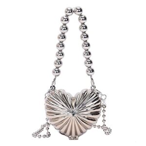 zenosy silver clutch purses for women glitter evening bags ladies mini handbags with detachable pearl chain for wedding party