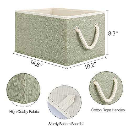 TOPIA HOME Closet Organizers and Storage Bins for Shelves, 3-Pack Foldable Storage Baskets for Organizing with Rope Handles, Collapsible Fabric Cube Organization Boxes, Large, Green, TP02E